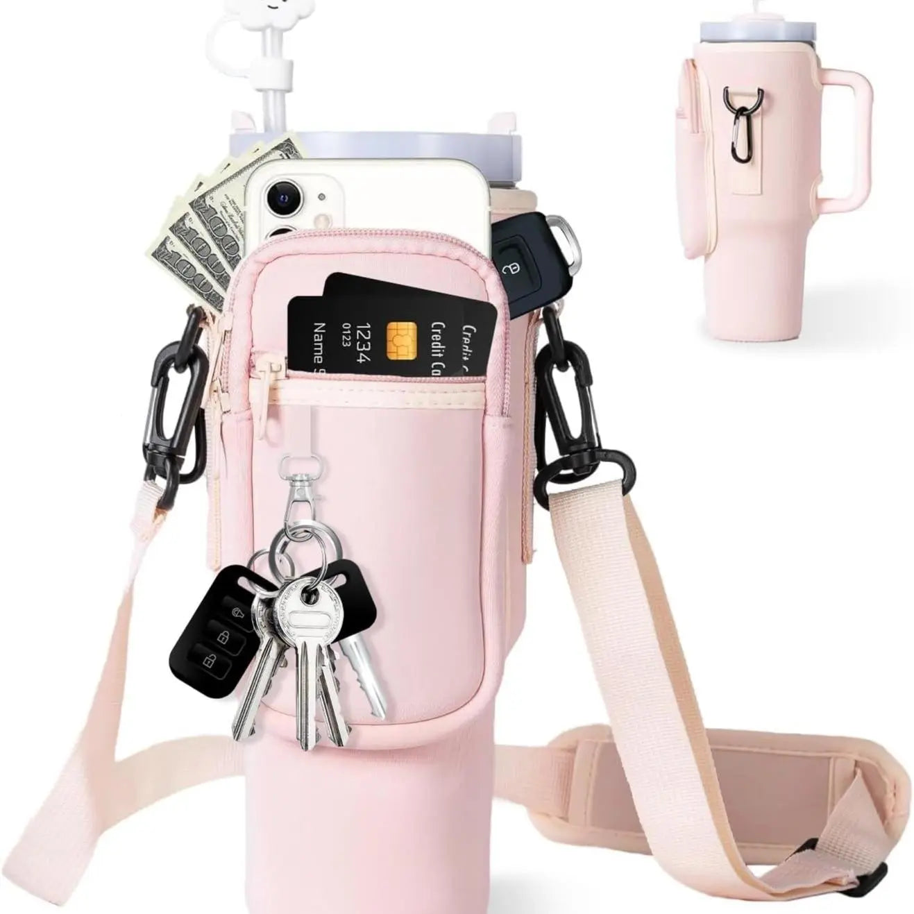 Tumbler Carry Bag - Portable Water Bottle Holder with Phone Pocket for Campus & Outdoor Adventures