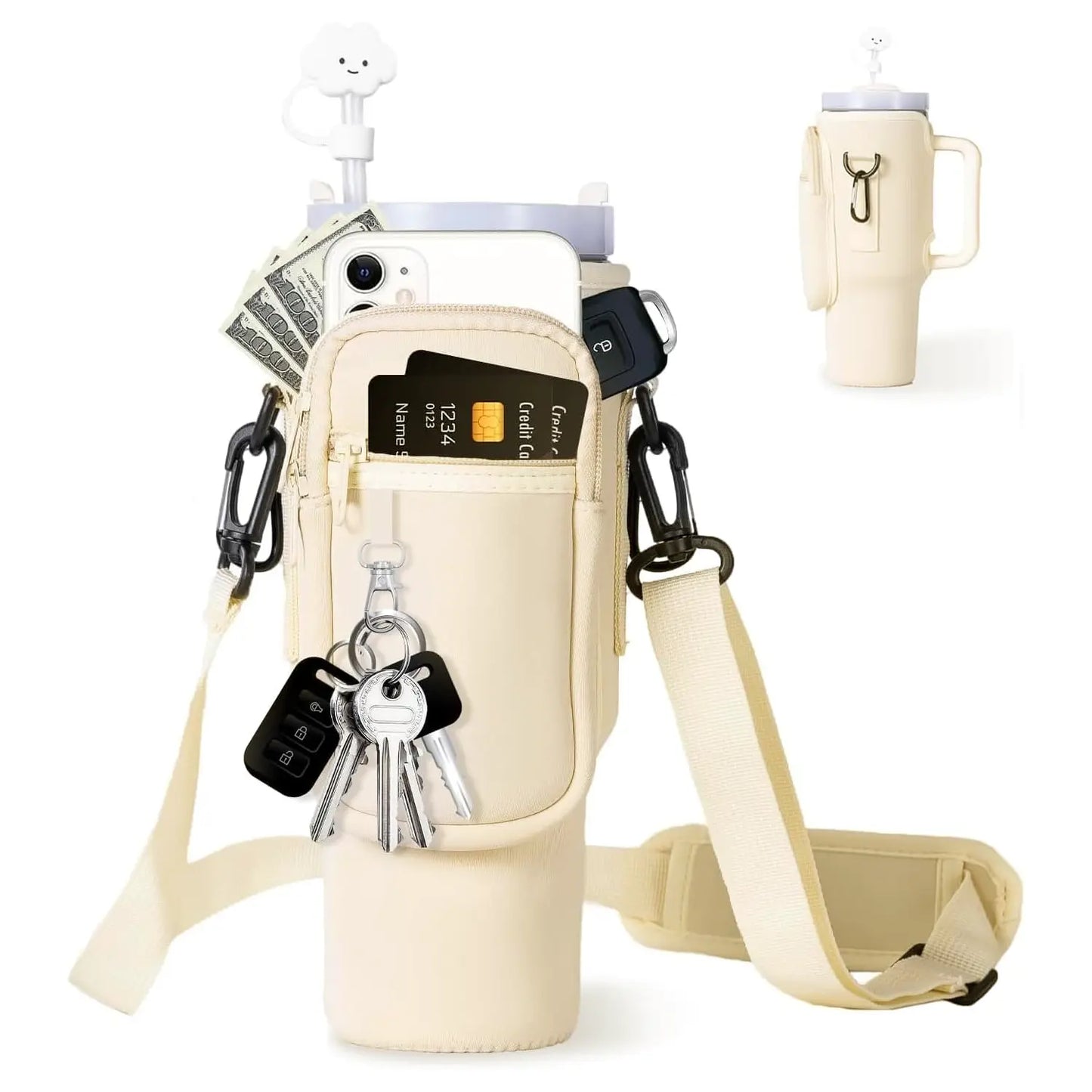 Tumbler Carry Bag - Portable Water Bottle Holder with Phone Pocket for Campus & Outdoor Adventures