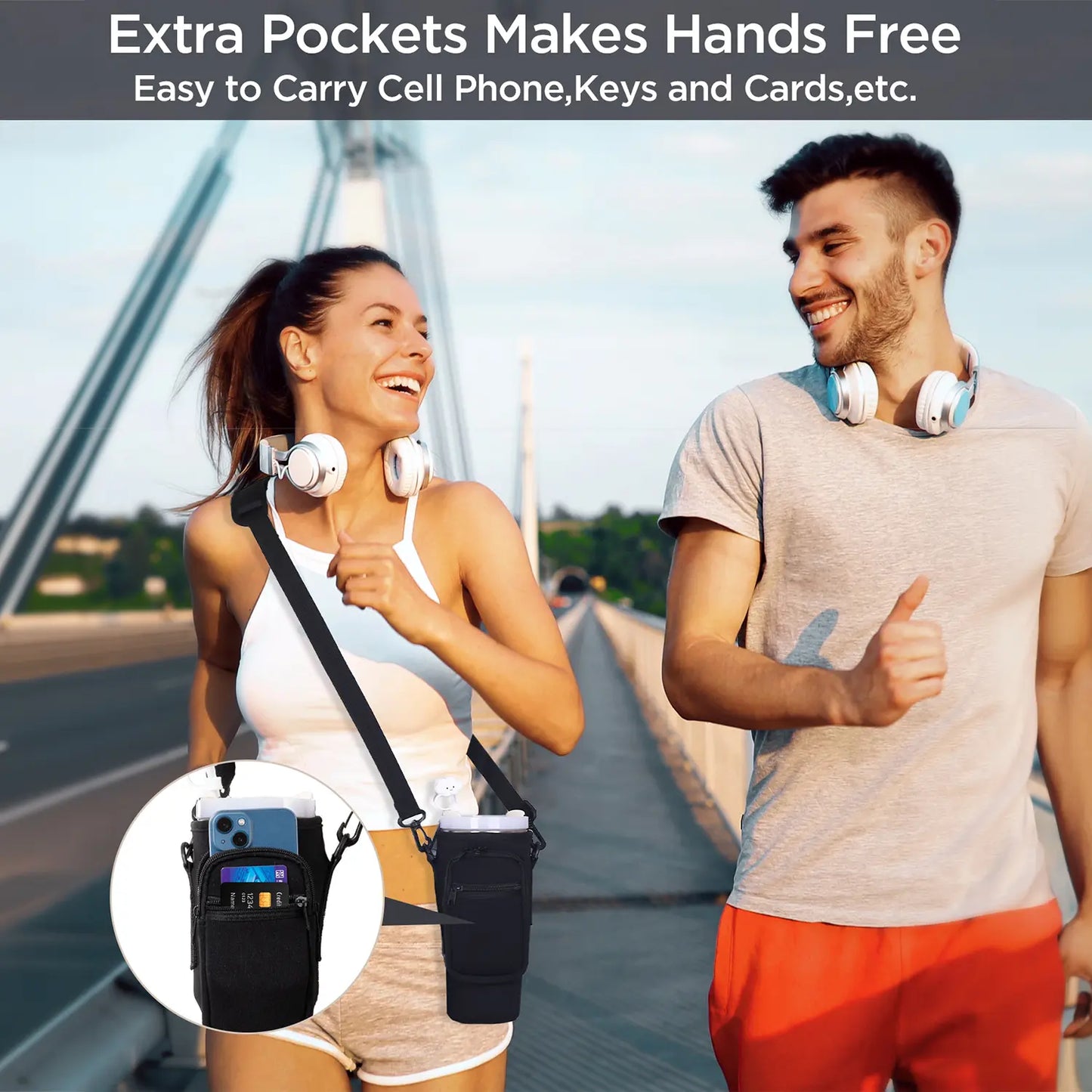 Tumbler Carry Bag - Portable Water Bottle Holder with Phone Pocket for Campus & Outdoor Adventures